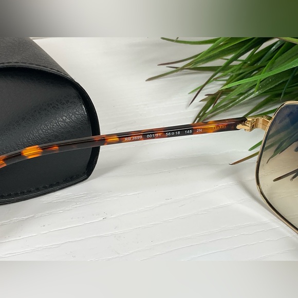 Ray-Ban Square Polished Arista Gold Sunglasses Clear Gradient Brown Lenses - Picture 8 of 9